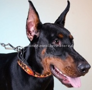 Dog Leather Collar for Doberman with Flame Paint