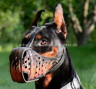 Hand painted leather dog muzzle "Flame" for Doberman