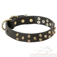 Leather dog collar with small pyramids 3 rows