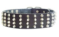 Leather 4 rows pyramids dog collar, extra wide 60 mm