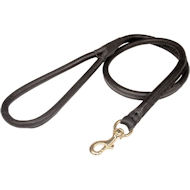 Round leather dog leash for walking and tracking Black