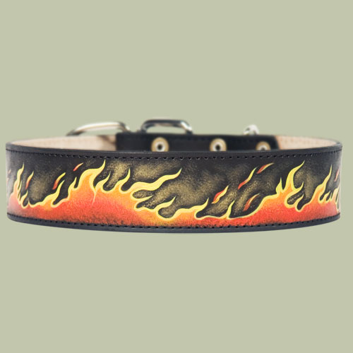 "Flamme" Bemaltes Hundehalsband aus leder