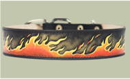 Flames Hand painted leather dog collar - Unique limited edition