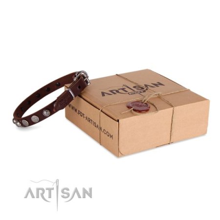 Elegantes Leder Halsband mit runden Platten Dekor