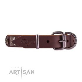 Rom Lederhalsband mit antiken-Pyramiden Dekor von FDT Artisan