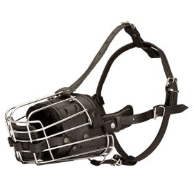 Wire Basket Dog Muzzle with Leather for Malinois & Large Breeds