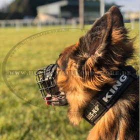 German Shepherd Wire Basket Dog Muzzle, Covered by Black Rubber