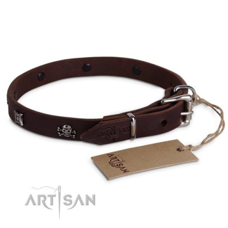 Hundehalsband aus Leder mit Nieten Design, braun