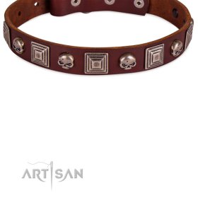 Hundehalsband aus Leder mit Schädel Dekor im Rock Design