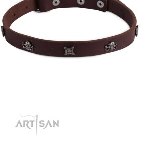 Hundehalsband aus Leder mit Nieten Design, braun