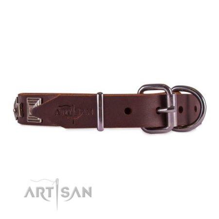 Rom Lederhalsband mit antiken-Pyramiden Dekor von FDT Artisan