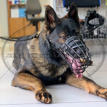 German Shepherd Wire Basket Dog Muzzle, Covered by Black Rubber