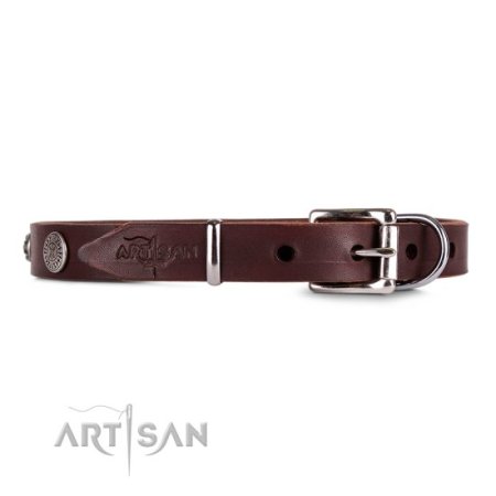 Wertvolles Halsband aus Leder in Braun mit Nieten verziert