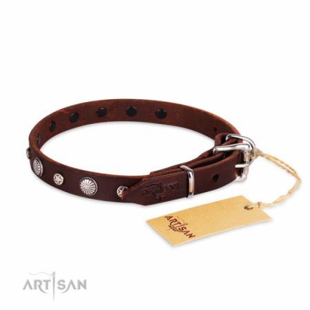 Hunde Halsband Leder mit feinem Blumen Dekor