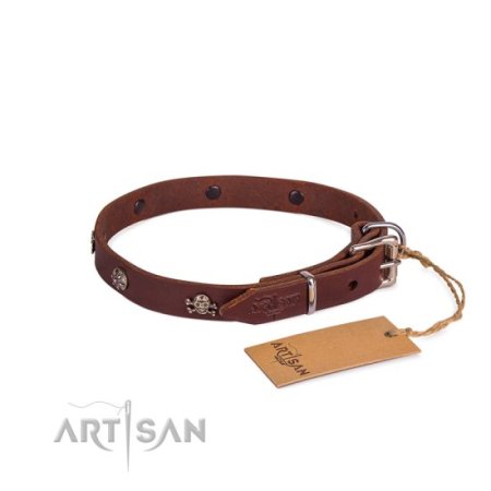 Hochwertiges Lederhalsband mit Totenkopf Dekor 2 cm