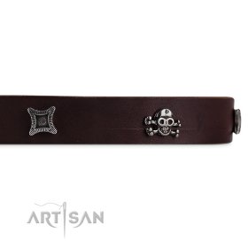 Hundehalsband aus Leder mit Nieten Design, braun