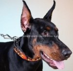 Hund Halsband aus Leder für Dobermann mit Flamme Bemalung