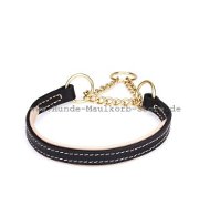 Dressur Lederhalsband mit Messing Kette und O-Ringe