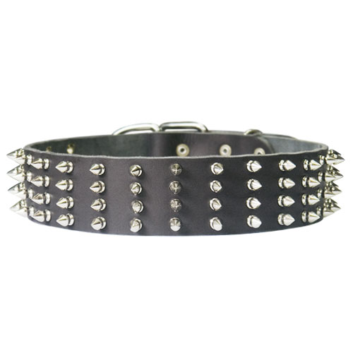 Leather 4 rows spiked dog collar, extra wide 2 inch - Click Image to Close