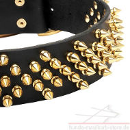 Messing Spikes super bretes Hundehalsband Leder