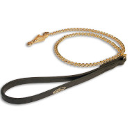 Chain Gold-Plated Dog Lead with Leather Handle (Made in Germany)