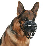 German Shepherd Wire Basket Dog Muzzle, Covered by Black Rubber