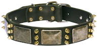 Leder-Halsband mit massiven Schildern und Spikes