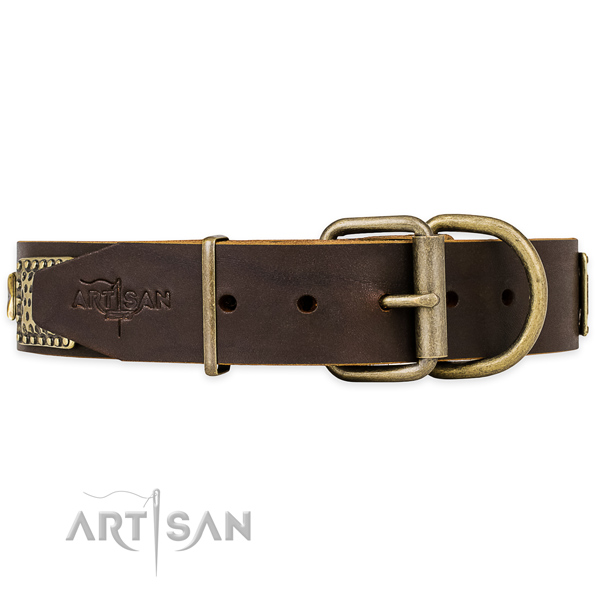 Designer Lederhalsband in brauner Farbe
