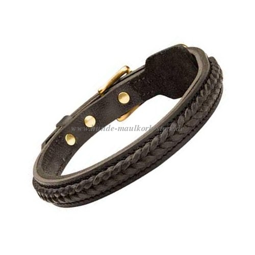 Braids Design Leather Dog Collar for Rottweiler