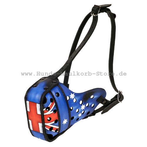 Beißkorb Leder Australische Flagge Design