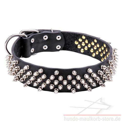 Lederhalsband mit Spikes-Rhomben