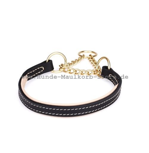 Dressur Lederhalsband mit Messing Kette und O-Ringe