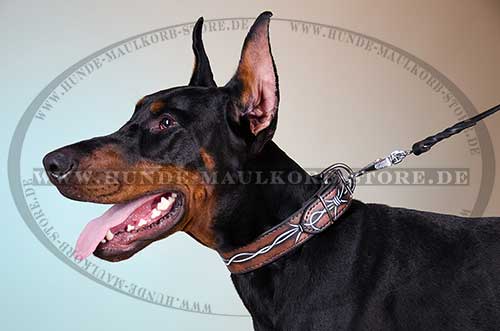 Doberman Dog Collar Leather Wide Painted 