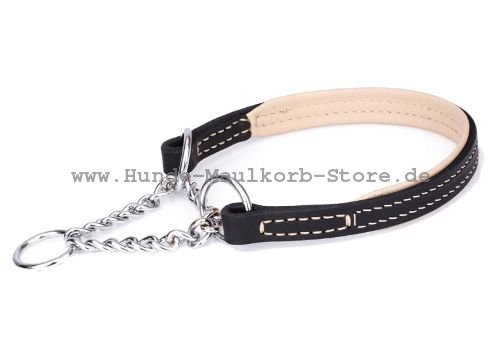 Dressurhalsband 25 mm aus Leder mit robuster Kette - zum Schließen ins Bild klicken