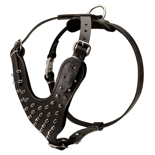 Exklusives Brustgeschirr aus starkem Leder mit Spikes Dekor