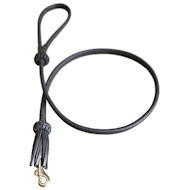 Luxury round leather dog leash for walking and tracking, Black